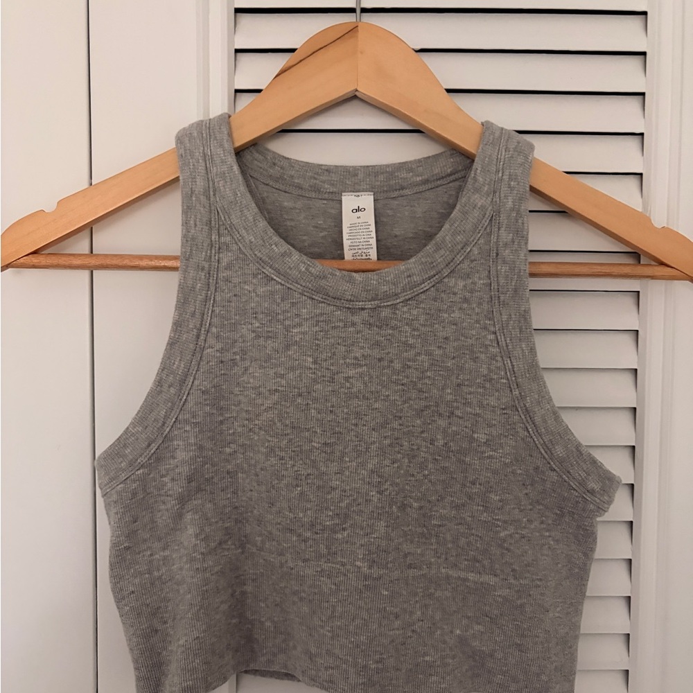 ALO Yoga Seamless Delight High Neck Bra in Athletic Heather Grey